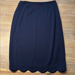 Dainty Jewells Modest Navy Blue Stretch Pencil Skirt Scalloped Hem Size Small